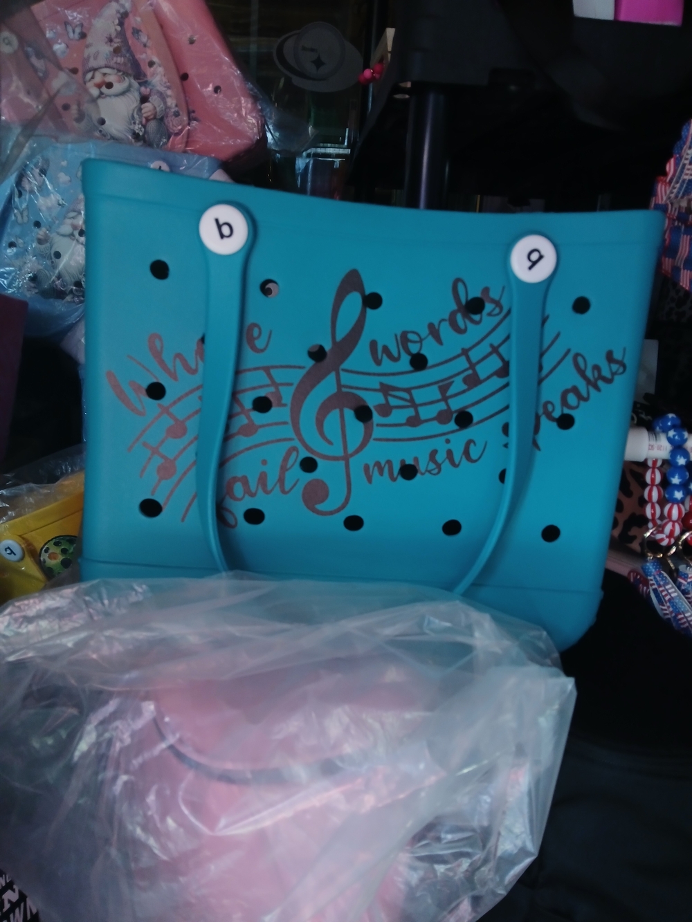 Teal Music Note Medium Bogg like bag.